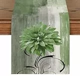 Brylleii Tischläufer Abwaschbar Landhausstil 40x100 Salbei Grün Tisch Läufer Modern Natur Klein Frühling Sommer Tischdekoration Leinen Akzenttisch Dekoratives Tuch Tischdeko für Outdoor Küche