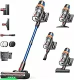 Akku Staubsauger 600W/50KPA/65Min,Selbststehender Staubsauger Kabellos mit Matratzenreinigungsbürste,Automatikmodus,Wandladestation,Duftfunktion,Mehrstufige Filtration für Teppiche/Hartböden/Auto