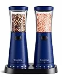 Salz und Pfeffermühlen elektrisch 2er Set aus Edelstahl (Wiederaufladbar, LED Beleuchtung, mit einstellbarem Keramikmahlwerk, Reinigungsbürste Bürste) Gewürzmühle elektrisch, Dark Blue