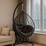 2mGoods hängekorb mit Gestell, Luxuriöser Hängesessel inkl. allergikerfreundlichem Kissen - Hängestuhl mit platzsparender runder Basis, ideal für kleinere Räume Indoor und Outdoor