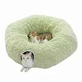 PAWZ Road Plüsch Katzentunnel große Katzen, Kaninchen Tunnel, Katzenspielzeug, 2 in 1 Donut Kreisform Katzentunnel & Katzenbett Durchmesser 85 cm, der Tunnel, Grün