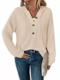 Tanmolo Hoodie Damen Kapuzenpullover Knopfleiste Leichter Pullover Langarm Sweatshirt Tops für Herbst Creme, M