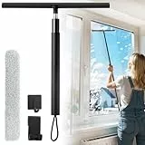 Wlich Duschabzieher Ausziehbar, Schwarz 33-146 cm, Silikon Abzieher Dusche mit Teleskopstiel Tuchbezug Halterung, Flexibler Wasserschieber Einfache Reinigung für Bad Fenster Spiegel Fliesen Boden