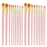 CNMTCCO Pinsel Set, 20Stück Hochwertige Pinsel mit Holzgriffen, Premium Nylon Acrylfarben Pinselset, Ölfarben Malerei Brush Set für Künstler, Kinder und Erwachsene (Rosa)
