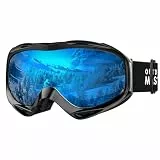 OutdoorMaster OTG Skibrille – Überbrille Ski-/Snowboardbrille für Herren, Damen & Jugend – 100% UV-Schutz (schwarzer Rahmen + VLT 15,6% blaue Linse)