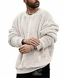 Runcati Herren Plüsch Pullover Teddy-Fleece Oberteile Oversize Sweatshirt Fuzzy Plüsch Teddy Pulli Tops für Herbst Winter Wollweiß XL