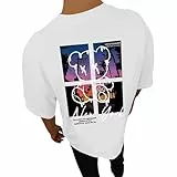 Tshirt Herren Oversize Schwarz Kurzarm Tops Rundhals T-Shirt mit Backprint Vintage Drucken Streetwear Übergroßes Casual Lang Tops Sommer Oberteile Y2K Baumwolle Tee Shirt Aufdruck Longshirt