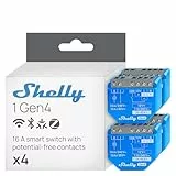 Shelly 1 Gen4 - WLAN Smart Relais Schalter, Potentialfreier Kontakt, 1 Kanal, 16A, Lichtschalter, Garagentoröffner, Smart Home, Zeitschaltuhr, Alexa & Google, Matter, Kein Hub Erforderlich (4 Stück)