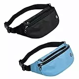 Bauchtasche für Herren und Damen, wasserdichte Sport-Hüfttasche, Gürteltasche für Reisen, Wandern, Laufen, Schwarz und Himmelblau, Medium