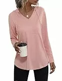Aottori Langarmshirt Damen Komfortabler Pullover mit Kapuze und V-Ausschnitt für Freizeit und Outdoor Rosa M