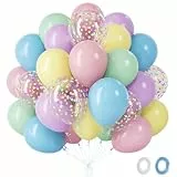 Luftballons Pastell- 60 Stück Rosa Blaue Lila Grüne Gelbe Luftballons Mit Konfetti Ballon, Macaron Helium Ballons Für Mädchen Geburtstagsdeko Verlobung Hochzeit Babyparty Baby Shower, 12 Zoll