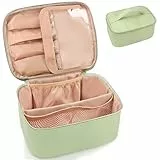 ZIOSINM Reise Kosmetiktasche Damen Groß Für Handtasche, 25 x 17 x 12 cm Make Up Tasche Bag Organizer Mit Fächern Und Bürstenfach Kulturtasche PU Leder Schminktasche, Portable Wasserdicht (Grün)