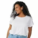 Zizzi Damen T-Shirt aus Baumwollmix - Plus Size Damen mit Rundhals, Kurzarm mit Umschlag und Relaxed Fit, Basic Oberteil für Alltag, Büro und Freizeit