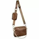 UTO Kleine Umhängetasche Damen 3 in 1 Crossbody Bag Damen Breiter Gurt mit Münzbeutel Handtasche mit Abnehmbare Kette Schultertasche mit Abnehmbarer Verstellbarer Schultergurt Braun Stylisch Tasche