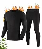 FORVEVO Thermounterwäsche Herren,Winter Warme Skiunterwäsche,Unterwäsche Set,Funktionswäsche Thermounterhemd Thermounterhose mit Warm Weich für Männer(Schwarz,XL)