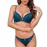SHEKINI Dessous Set Damen Push Up BH mit Bügel Nicht Abnehmbare Gepolstert Spitzen BH Set Sexy Lingerie BH und Slip 2 Teilige Unterwäsche Frauen