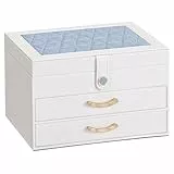 Enthralite Weißer Schmuckkasten Organizer: Home Decor für Frauen - 2-Schublade Holder für Valentinstag Geburtstag Weihnachten (Weiß Grau-Blau, L)