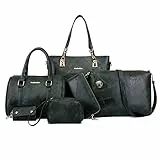 GONGKANGYUAN Damen Handtasche Set 6teilig, Schultertaschen Set Shopper UmhäNgetasche Geldbeutel Tote Taschen Henkeltaschen Clutches GeldböRsen SchlüSselhalter Shoulder Bag (Armeegrün)