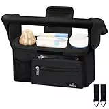 Philorn Kinderwagen Organizer mit Isolierten Getränkehalter/Kaffeehalter, Universal Buggy Kinderwagentasche für Baby Zubehör mit Tasche Schultergurt und Stauraum für Windeln&Handys, Schwarz