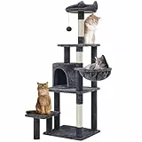 Yaheetech Kratzbaum Katzenkratzbaum 145 cm Stabiler Katzenbaum mit Aussichtsplattform Liegemulde Sisalstämme Kletterbaum für Katzen Dunkelgrau