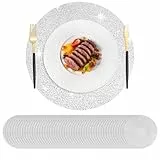 Hysenm 50 Stück Einweg-Tischsets, Silberfarben 33 cm Rund Ultradünn, Foliennetz Gepresste Tischdeckchen, Einweg-Platzdeckchen für Heimdekoration, Esstisch, Hochzeit, Geburtstag, Party