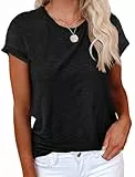 Cicy Bell T-Shirt Für Damen Sommer Kurzarm Oberteile Rundhals Casual Basic Shirts Tops Schwarz M