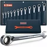 PRESCH Ratschenschlüssel Set 12tlg. umschaltbar (6-19mm) inkl. Tasche - Minimaler Rückholwinkel (bis zu 4°, 90 Zähne) - Robuste, präzisionsgefertigte Ringratschenschlüssel