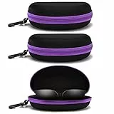 EKdirect 3 Stück Sonnenbrille Brillenetui Reißverschluss Hartschale mit Gürtelclip (Lila Lila Lila)