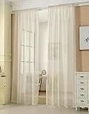 WOLTU Gardinen, Vorhänge für Wohnzimmer Kinderzimmer Schlafzimmer, mit Kräuselband, Leinenoptik, Halbtransparent Voile, 140 x 145 cm, Creme