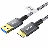 Kiuet USB 3.0 Micro B Kabel, 0,5 m, USB 3.0A auf Micro B 5 Gbit/s externes Festplattenkabel, Geflecht, kompatibel mit WD Element, Seagate Expansion, LaCie Rugged , Galaxy S5 Note 3, Kamera usw