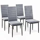 Bealife Esszimmerstuhl 4er-Set, Esszimmerstühle für Küche und Esszimmer, gepolsterte Samtstühle mit hoher Rückenlehne, modern (Hellgrauer Samt, 4er Set)
