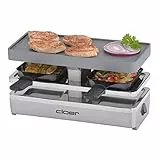 Cloer 6495 Mini Raclettegrill / 400 W / 2 Pfännchen mit wärmeisolierten Griffen / Unbeheizter 'Parkplatz' für leere Pfännchen