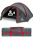 JUSTCAMP Scott Camping Zelt 4 Personen - großes Kuppelzelt mit Schlafkabine & verschließbarem Vorraum - Familienzelt mit Lüftung, Moskitonetz & Lampenhalter - leicht, wasserdicht, stabiles Fiberglas