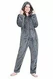 CityComfort Jumpsuit Damen Kuschelig Fleece Einteiler Schlafanzug Onesie Damen S-XL (Grau, S)