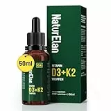 Vitamin D3 K2 hochdosiert Tropfen - 50ml, 1000 I.E. Vitamin D3 pro Tropfen, vegetarisch, ohne Zusätze, Laborgeprüft