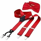 DonDon Herren 3,5 cm breiter Hosenträger in Y-Form elastisch und verstellbar im 2er Set mit farblich passender Fliege 12 x 6 cm