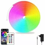segrass Neon Led strip 5m, mit Fernbedienung, APP Steuerung, IP65 wasserdichte flexible Neon Rgb Streifen, 24V LED band Seil Lampe, anwendbar auf Schlafzimmer, Raum und Außendekoration