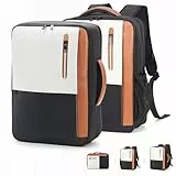 Lekespring 2-in-1 Laptop Rucksack Handgepäck Rucksack Damen, Abnehmbar in eine 17,3 Zoll Laptoptasche und einen Reiserucksack, Erweiterbar Rucksack Handgepäck Flugzeug für Business Reisen-Beige/Braun