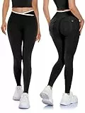 STARBILD Damen Leggings Sport Push Up Po, Sportleggins mit Taschen Hohe Taille Blickdicht, Scrunch Butt Yogahose mit V-Naht im Taillen-Bereich Workout Gym, Schwarz M