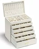VLANDO Modern Schmuckkästchen Groß,Schmuckaufbewahrung mit 6 Ebenen,Schmuckschatulle Damen, für Ohrringe, Ringe Schmuck Aufbewahrung, mit Schubladen, Spiegel, Uhrenkissen, Geschenk für frauen