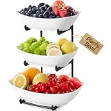 Lifewit Obst Etagere mit 3 Etagen, Kunstsoff Obstschale mit Schwarzem Metallregal, Obstkorb Etagere mit Servierplatten für Snack Gemüse Kekse Desserts, Buffet Party Zubehör, 28 x 35 cm/11×14', Schwarz