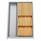 Orga-Box Mehrzweckeinsatz SEPARADO Individual silbergrau genarbt (300 x 474 x 51 mm) Schubladeneinsatz ab 40cm Schrankbreite inkl. Bambus Messereinsatz für bis zu 9 Messer