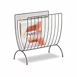 Relaxdays Zeitungsständer Metall, Zeitungshalter stehend, Zeitschriftensammler schwarz, HxBxT: 35 x 34 x 18 cm, black