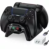 Fachixy PS5 Controller Ladestation, PS5 Ladestation 2 Std Schnelllade mit EU-Netzteil für PlayStation 5 Ladegerät, PS5 Ladegerät Controller Zubehörsets für PlayStation 5 Wireless Controller