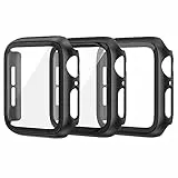 EDIMENS 3-Stück Hartes PC-Gehäuse mit Hartglas Glas Displayschutz Voller Ultradünner Puffer Schutzhülle Kompatibel mit Apple Watch Series 6/5 / 4 / SE 40mm für iWatch Frauen Männer, Schwarz
