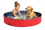lionto Hundepool faltbar aus kratzfestem PVC-Material, Ø 120 cm, Höhe 30 cm, Anti-Rutsch-Belag & Abflussstopfen für schnelle Entleerung, Keine Pumpe benötigt, robuster Kinderpool, blau/rot