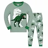 MIXIDON Jungen Schlafanzug Dinosaurier Pyjama Langarm Pyjama Set Kinder Baumwolle Winter Nachtwäsche 98 104 110 116 122 128 134