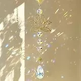 Lotusblüten Sonnenfänger mit Kristallprisma – Sonnenfänger Kristall für Fensterdeko – Eleganter Lotus Sonnenfängers aus Messing für Haus, Büro oder Auto – Glas Windspiel als Lichtfänger & Geschenkidee