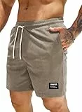 HMIYA Corduroy Shorts Herren Kurze Hosen Sommer Bermuda Freizeitshorts Baumwolle Elastische Taille mit Taschen(Beige,EU-M)