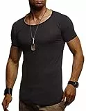 Leif Nelson Herren Sommer T-Shirt Rundhals-Ausschnitt 100% Baumwolle (Schwarz, Größe L) Regular Fit, Basic Männer T-Shirt Kurzarm